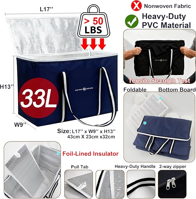 modscape Extra Large Heavy Duty Insulated Food Delivery Bag – Thermal Grocery & Pizza Carrier for Hot & Cold Meals, Catering & Shopping – Foldable Cooler Tote for Travel, Camping & Beach