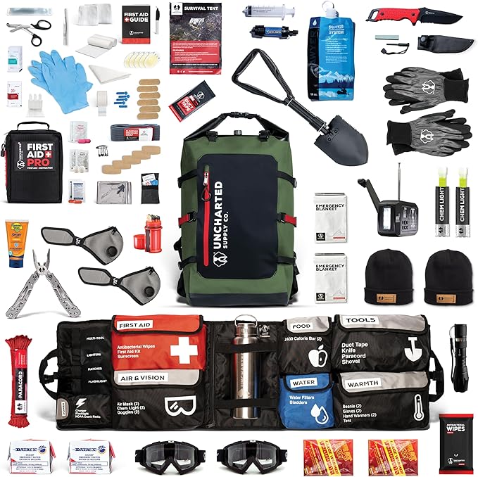 Uncharted Supply Co. The SEVENTY2® Pro 2-Person Survival System – 72 Hour Emergency Preparedness Kit with 60+ Tools for Home, Car, Camping, and Disaster Readiness – Durable Waterproof Go Bag