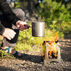 Portable Camping Stove Wood, Wood Stove Camping, Outdoor Compact Campfire, Survival Cooking Gear, Backpacking Stoves, Emergency Backpack Stoves, Hiking Burner, Foldable with Nylon Case (Titanium)