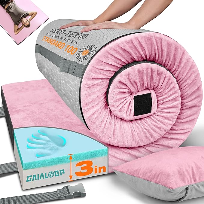 3 Inch Memory Foam Camping Mattress, Dual Layer Thick Sleeping Camp Pad for Car Tent Cot, Roll-Up Portable Glamping Floor Bed for Guests Sleepover