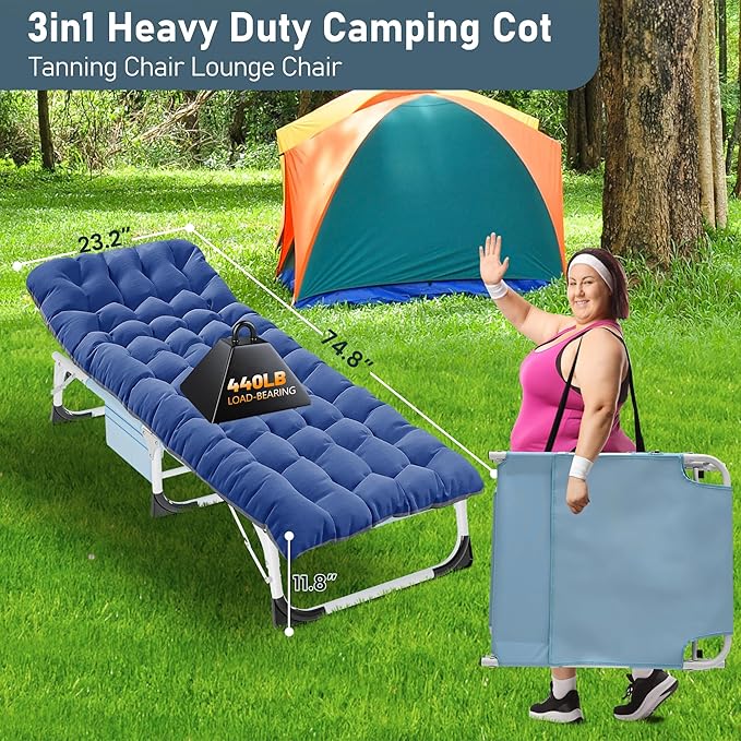 LILYPELLE Tanning Chair with Face Hole, Heavy Duty Outside Lounge Chair with Mattress, Folding Outdoor Face Down Tanning Chairs Arm Hole for Beach Poolside Patio Sunbathing Lawn Camping