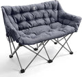 EVER ADVANCED Double Camping Chair for Adults, Padded Folding Camping Love Seat Bench with Side Pocket Portable Camping Couch, Two Person Heavy Duty Folding Outdoor Chair with Cushion,Support 600lbs