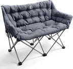 EVER ADVANCED Double Camping Chair for Adults, Padded Folding Camping Love Seat Bench with Side Pocket Portable Camping Couch, Two Person Heavy Duty Folding Outdoor Chair with Cushion,Support 600lbs