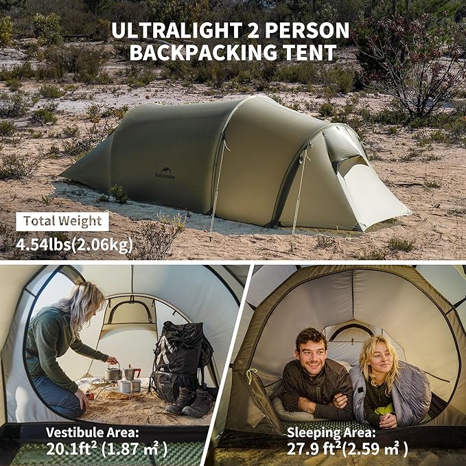 Naturehike Opalus 4 Season Camping Tent, Waterproof 2-3 Person Backpacking Tent, Double Layer Tunnel Winter Tents for Camping