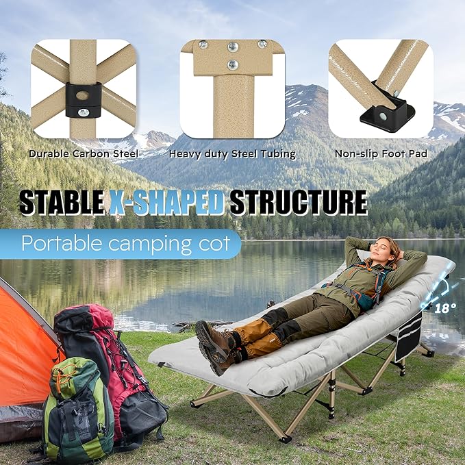 HABUTWAY Camping Cot, Portable Camping Cot for Adult, 28" Wide Sleeping Cot Max Load 600LBS with Thick Mattress and Carry Bag, Portable Camping Bed for Outdoor Camping/Office, Home Nap
