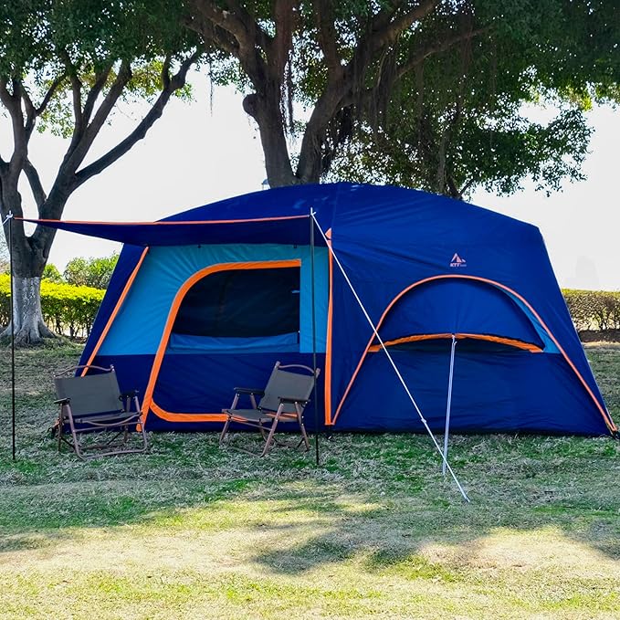 KTT Extra Large Tent 10-12-14 Person(B),Family Cabin Tents,2 Rooms,3 Doors and 3 Windows with Mesh,Straight Wall,Waterproof,Double Layer,Big Tent for Outdoor,Picnic,Camping,Family Gathering