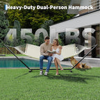 2 Person Double Hammock with Adjustable Steel Stand & Pillow, Heavy Duty Portable Outdoor Hammock Set, MAX 450 LBS Weight Capacity for Patio, Garden, Beach, Backyard