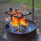 Lineslife Swivel Campfire Grill Grate and Griddle, Adjustable Fire Pit Grill Grate Over Fire Pit, Camp Fire Cooking Grate with Carrying Bag for Outdoor Camping BBQ, Rectangle Black