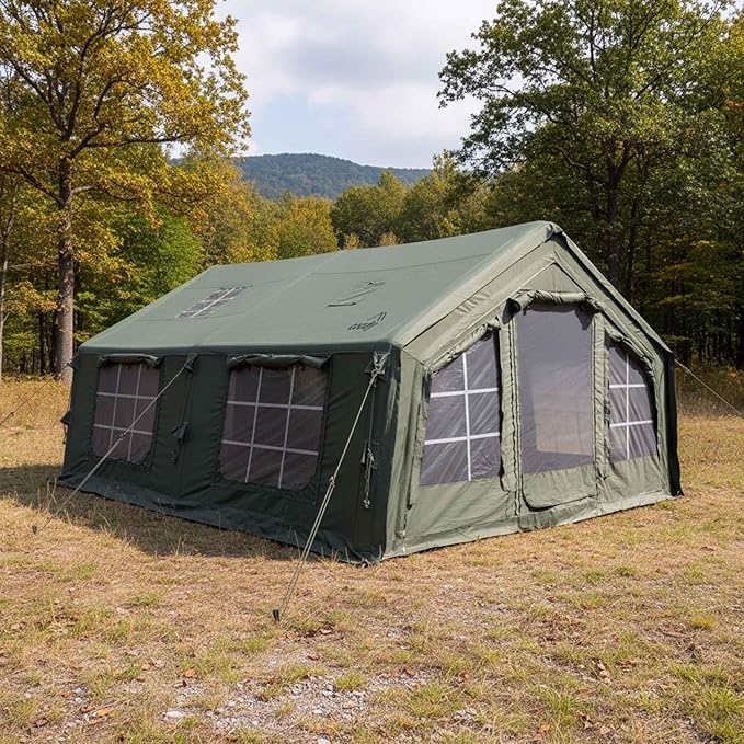 Coody Inflatable Canvas Camping Tents with Stove Jack – Premium Air Beam Family Glamping Tent, Breathable Cotton Canvas, Fast Setup Air Tent with Pump