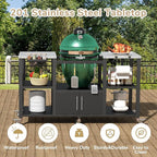 MUPATER 65" L × 24" D × 33" H Outdoor Grill Table, Movable Stainless Steel Grill Cart for Large Big Green Egg, Multi-Purpose Versatility Kitchen Cooking Prep Table BBQ Cart for Party, Camping
