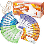Mixed Sterile Suture Thread with Needle (Dissolvable and Non-dissolvable 0, 2-0, 3-0, 4-0, 5-0, 6-0) - Stitch Up Gear, Medical Surgical Suturing Kit, First Aid Field Emergency Demo, Camping Safety Kit