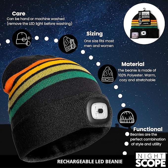 Classic Rechargeable LED Warm Knit Beanie Head Light Hat Headlamp for Outdoor Activities