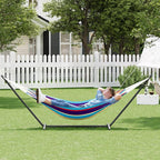 Double Hammock with Stand - Heavy Duty 450lbs Capacity, Portable Cotton Hammock for 2 Adults, Indoor & Outdoor Use with Travel Bag, Quick Assembly, Tropical Stripe Pattern