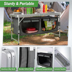 Folding Camping Table with Storage - Lightweight and Portable Aluminum Camp Table with Adjustable Height for Outdoor Travel, Beach, BBQ, Party, Picnic, and Glamping by Wakeman Outdoors