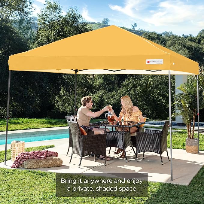 Best Choice Products 10x10ft Pop Up Canopy Tent, Outdoor Shade, 1 Person 1 Minute Set Up, Carry Case, 4 Weight Bags - Marigold