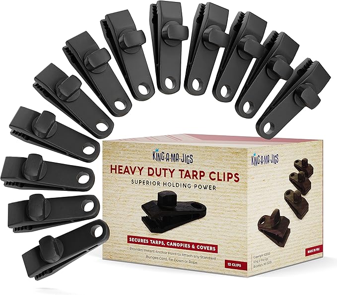 12 Pack - Tarp Clips Heavy Duty Lock Grip - Strong Clips - Superior Holding Power - Alligator Locking Clamp Design - Multipurpose, Tarp Tie Downs, Canvas, Shade Cloth, Tent, Banner, Awnings (12 Pack)