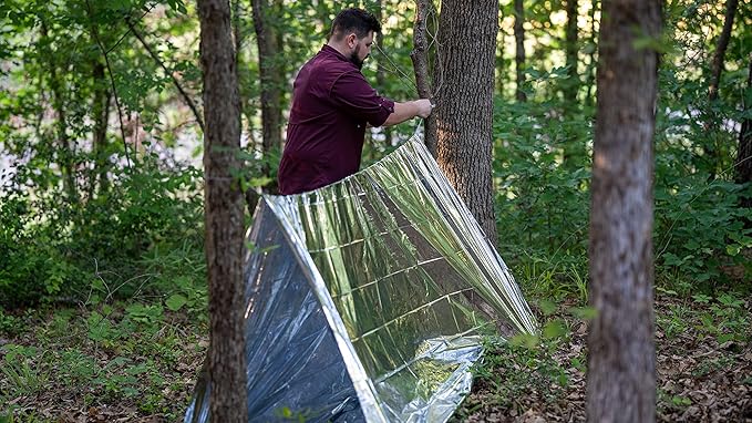 SharpSurvival Shack Emergency Survival Shelter Tent - 2 Person Mylar Tube Tent - Lightweight 8' x 5' All Weather Waterproof Shelter Conserves Heat - Reflective Tents for Camping/Hiking and More