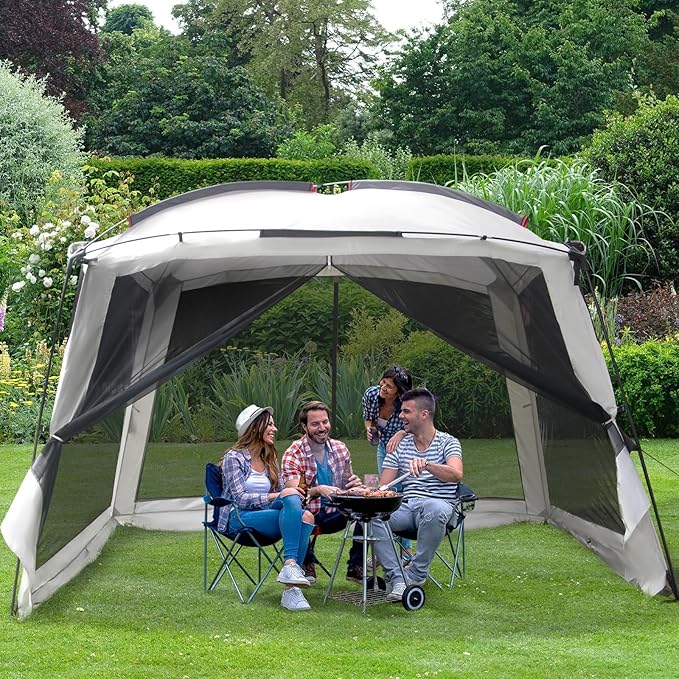 12' X 12' Screen Tent for Camping Canopy Easy Set Up Camper Screen House Room Porch Screened Gazebo 8-10 Person Screenhouse Bug Mesh Shade Tent UPF 50+ Screen Sun Shelter for Outdoor Patios