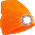 YMHB Unisex Beanie Hat with Light, USB Rechargeable LED Headlamp Hat Night Light Cap Christmas Stocking Stuffers Gifts for Men Dad Father Husband (Orange)