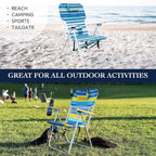 CARIBBEAN JOE Folding Beach Chair, 4 Position Portable Backpack Foldable Camping Chair with Headrest, Cup Holder, and Wooden Armrests