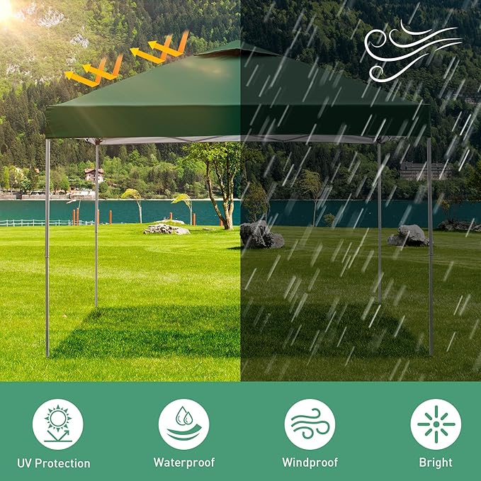 GDY 10x10 Pop Up Canopy Tent, Easy Set up Outdoor Silver Coated Beach Gazebos, Carpas for Pool, Events, Parties, and Camping, Green.