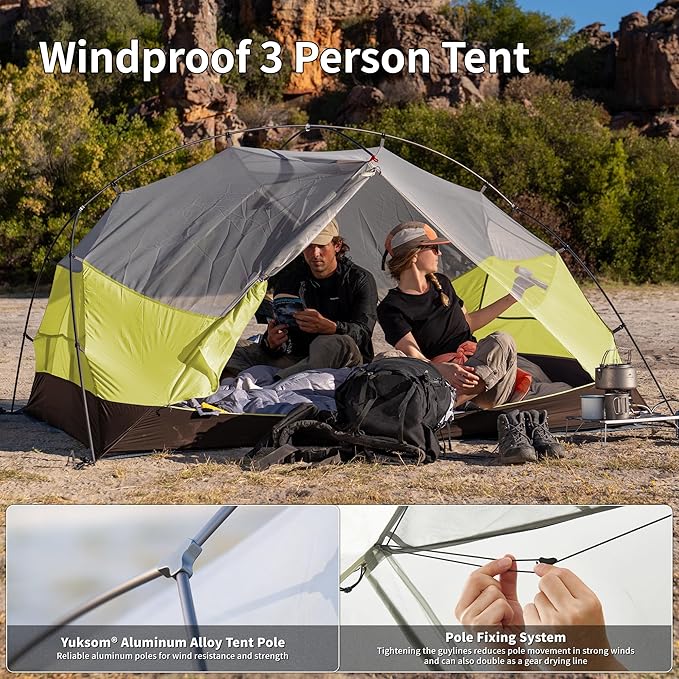 Naturehike Mongar Base 2-3 Person Camping Tent, Lightweight Waterproof Backpacking Tent with Footprint