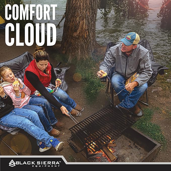 Black Sierra Oversized Camping Chair for Adults – 400 lb Heavy Duty Folding Chair with Cup Holders & Carry Bag
