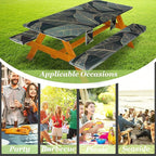 Picnic Table Cover with Bench Covers Vinyl Elastic Edges Fitted Rectangle Seat Tables Waterproof 3-Piece96X30in Set Outdoor Rectangular Folding Backing Tablecloth for Camping Over Size
