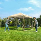 VIVOHOME 10x10ft Easy Pop-Up Canopy, Outdoor Screen Tent with Mosquito Netting, 2 Zipper Doors, and Roller Bag for Yard Camping Picnic Party Events, Beige