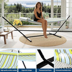 Heavy Duty 2 Person Double Hammock with Portable Adjustable Steel Stand, Outdoor Hammock with Pillow for Patio, Garden, Beach, Backyard Camping