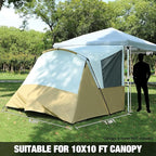 REDCAMP Camping Side Tent for Pop Up Canopy, Easy Setup Water-Resistant Camping Tent Attachment for 10' Wide Canopy, Fit 2 Person, Khaki (Frame/Shelter NOT Included)