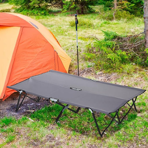 2 Person Folding Camping Cot for Adults, 50" Extra Wide Outdoor Portable Sleeping Cot with Carry Bag, Elevated Camping Bed, Beach Hiking, Grey