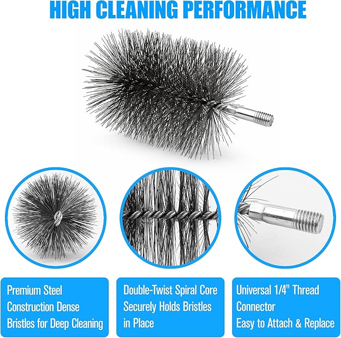 4 Inch Chimney Cleaning Brush Stainless Steel Wire Sweep Kit, Double Spiral Round Flue Pipe Duct Rust Removal Tool, Fireplace Burning Stove Pipes Cleaner Accessories for Dryer Tent Pipe Chimney Boiler