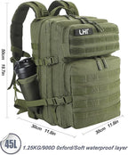 LHI Military Tactical Backpack for Men and Women 45L Army 3 Days Assault Pack Bag Large Rucksack with Molle System - Green