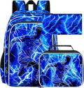 3Pcs Soccer Backpack for Boy, 17" Lightning Bookbag for Elementary Preschool Kindergarten, Kids School Thunder Backpacks with Lunch Box (Blue)