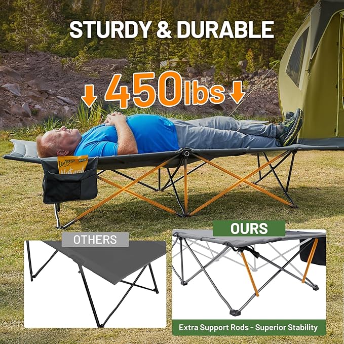 TIMBER RIDGE Extra Wide Heavy Duty Camping Cot for Adult, Easy Set Up Oversized Sleeping Cot with Carry Bag for Camping, Travel and Outdoors, Support up to 450lbs, Grey, 2 Pack