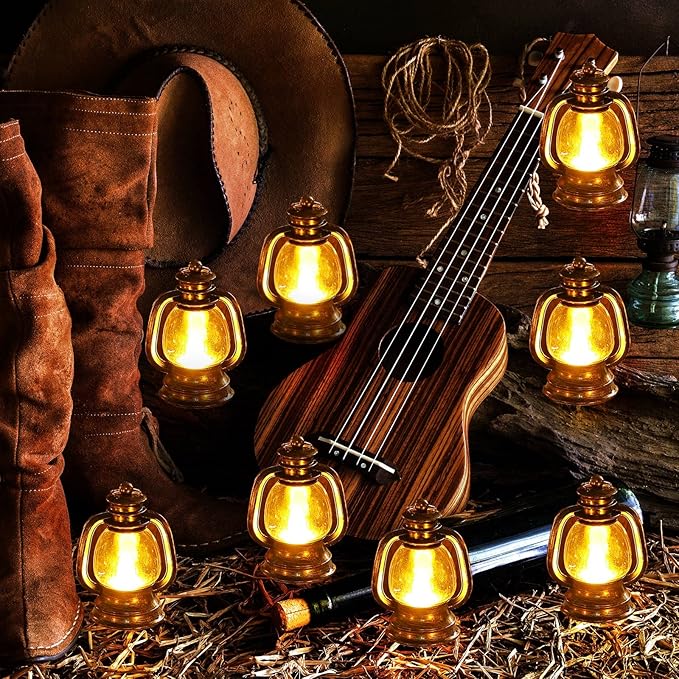 Ferraycle 24 Pcs Mini Lantern Decor 4 Inch Western Lantern Table Centerpiece Small Vintage Camping Hanging Lamp Ornaments Bulk for Cowboy Cowgirl Wedding Halloween Christmas (4 Inch,Retro Gold)