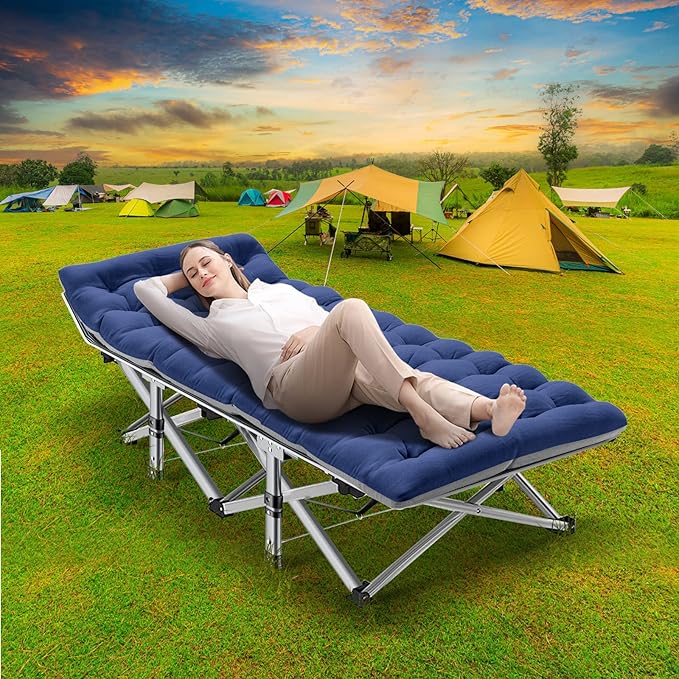 NAIZEA Folding Camping Cots for Adults, Folding Cot with Mattress, Camping Foldable Bed, Portable Military Cot, Double Layer Oxford Strong Heavy Duty Sleeping Cots for Camp Office Travel
