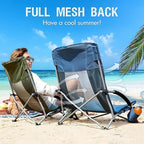 Portal Beach Chairs for Adults Camping Low Lightweight Portable Chair with Cup Holder Mesh Back Carry Bag for Outdoor Sand Lawn Travel Picnic Festival Concert
