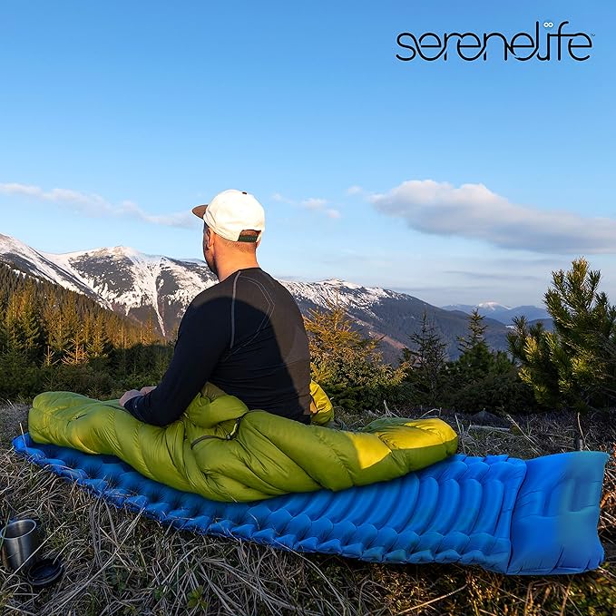 SereneLife Backpacking Air Mattress Sleeping Pad - Waterproof Lightweight Sleep Pad Inflatable Camping Sleeping Mat w/Carrying Bag - for Camping, Backpacking, Hiking