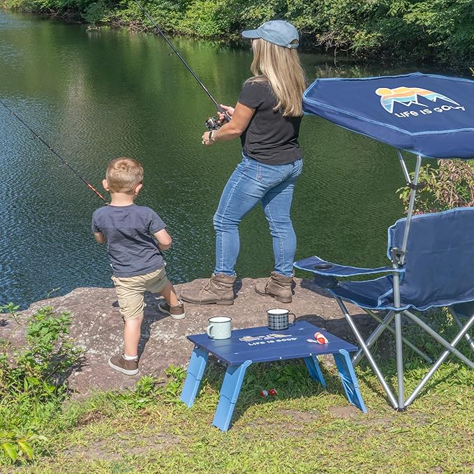 Life is Good Family Portable Outdoor Folding Table with Adjustable Height and Carry Bag for Beach, Camping, 30lb Weight Capacity, 22" x 20" x 16"