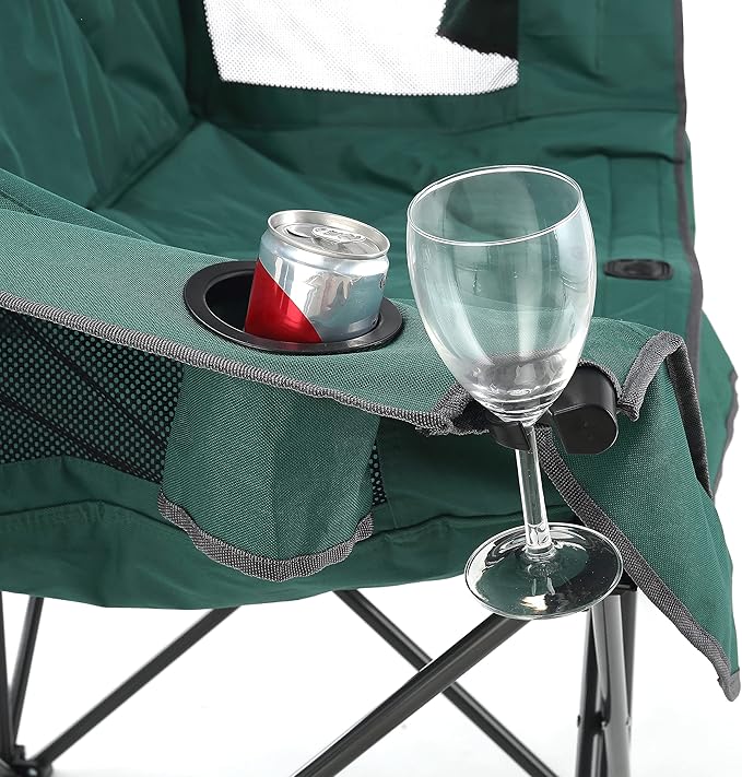 ARROWHEAD OUTDOOR Portable Folding Double Duo Camping Chair Loveseat w/ 2 Cup & Wine Glass Holder, Carrying Bag, Supports up to 500lbs