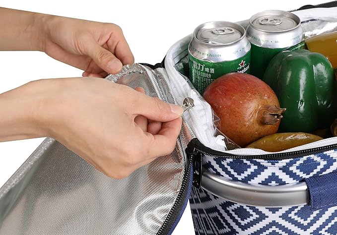 ALLCAMP Picnic Basket - Insulated Cooler, Thickening Foldable Picnic Basket with Removable Baskets & Sewn-in Frame, Basket for House Warming Gifts New Home(Rectangle Blue White)
