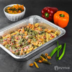 NYHI 9x13 Disposable Aluminum Foil Pans With Lids Large Half Size Deep Steam Pan and Oven Buffet Trays Food Containers for Catering Baking Roasting (25)