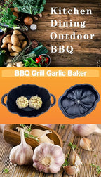 Garlic Roaster, Pre-Seasoned Cast Iron Garlic Roaster Oven Baker and Garlic Presses Set for Kitchen, Pumpkin Soup Pot Casserole, BBQ Grill Garlic Roasted Baker Tool for Outdoor BBQ Camping