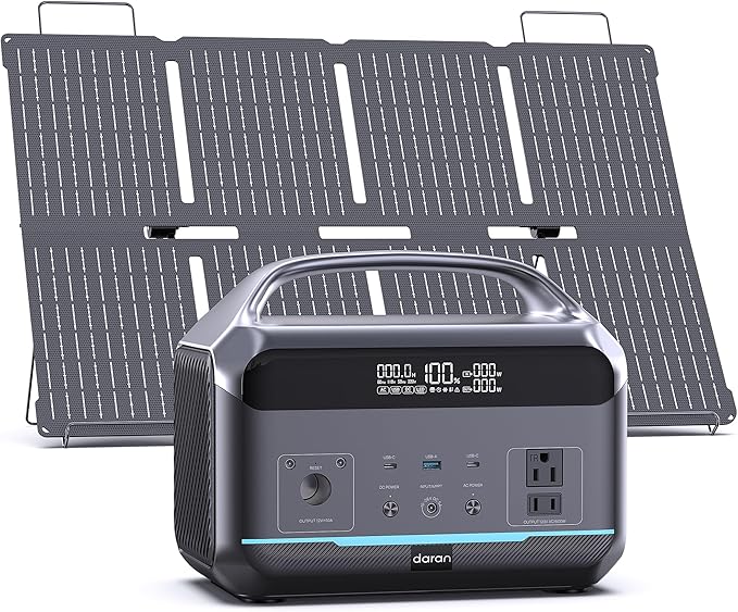 DaranEner Portable Power Station 600W with Solar Panel 80W, 288Wh LiFePO4 Battery Backup w/2 AC Outlets, 1.7H Fast Charging Solar Generator for Camping, RV Travel, Home Emergencies