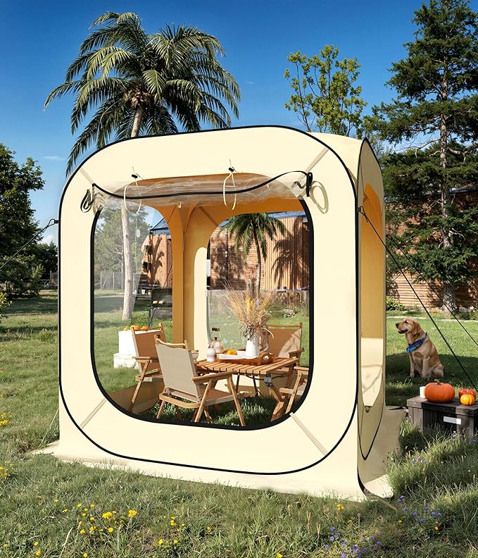 6X6 Ft Pop Up Sports Tent, Instant Shelter, Rainproof Camping Sun Shelter Coldproof & Windproof, Outdoor All Weather Pop Up Tent for Patio, Backyard, Deck, Sports Events