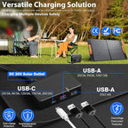 100W Portable Solar Panel for Power Station, Foldable Solar Charger with High 24% Efficiency, ETFE Coating, QC3.0 USB/Type-C & 100 watt 20V DC Output. Includes Adapters for Camping, RV, Emergency