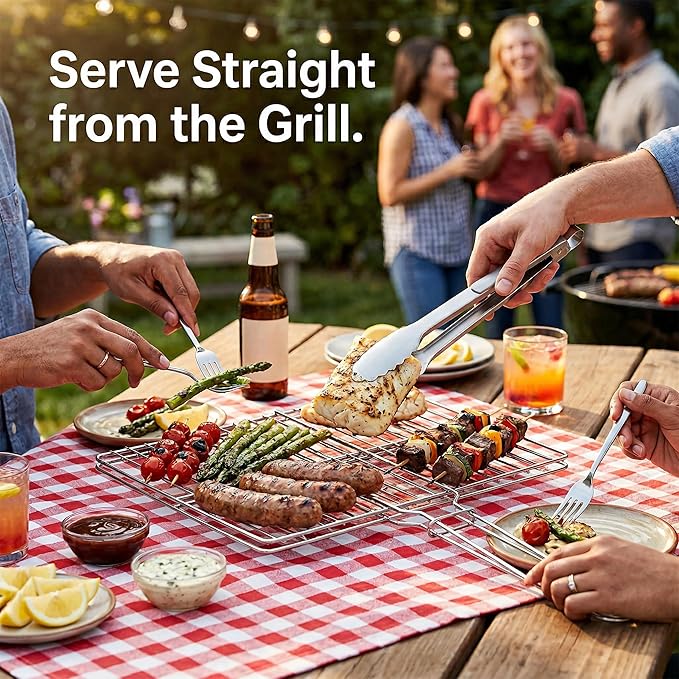 Stainless Steel Fish Grill Basket for Outdoor BBQ, Heavy Duty Lockable Grilling Rack for Fish Vegetables Steak Veggies Shrimp Meat, Portable Campfire Cooking Mesh Grate Tool, 12 x 8 Inch