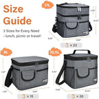 Tirrinia Insulated Lunch Bag for Women Men, Leakproof Lunch Box Containers for Adult, Work, School, Soft Lunchbox for Kids,Boys, Adult Cooler Bag for Picnic Hiking Beach,Charcoal